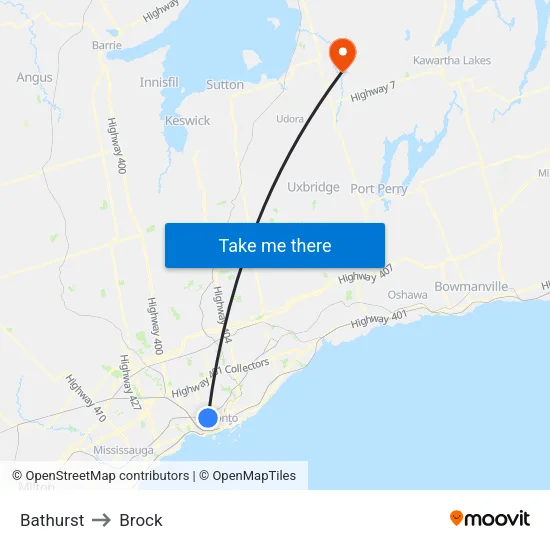 Bathurst to Brock map