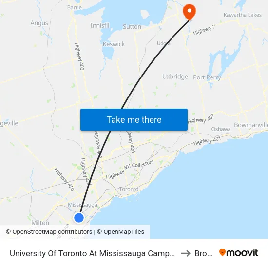 University Of Toronto At Mississauga Campus to Brock map