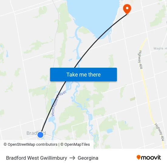 Bradford West Gwillimbury to Georgina map