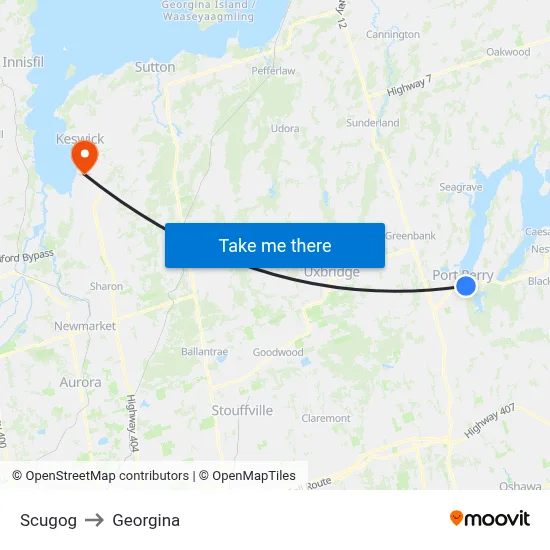 Scugog to Georgina map