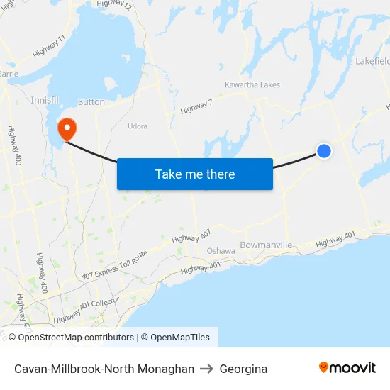 Cavan-Millbrook-North Monaghan to Georgina map
