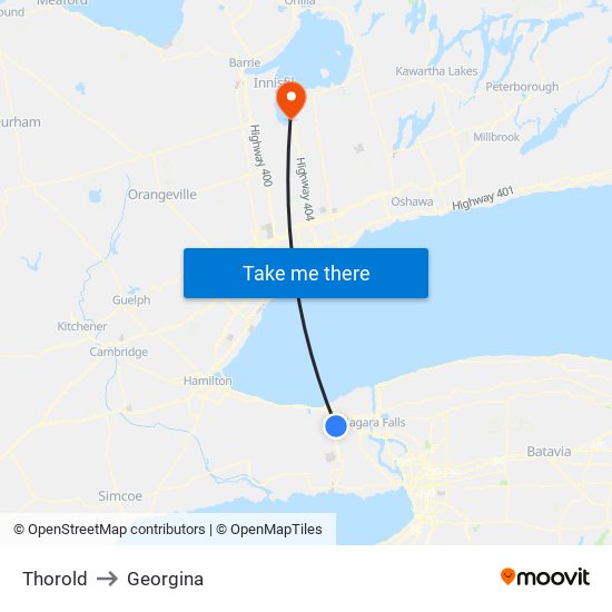 Thorold to Georgina map