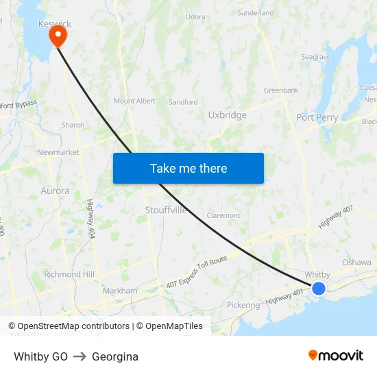 Whitby GO to Georgina map