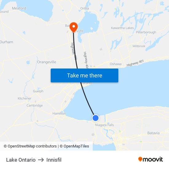 Lake Ontario to Innisfil map