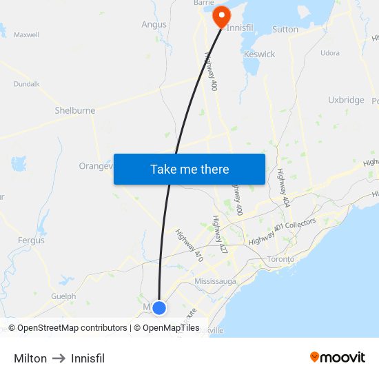 Milton to Innisfil map