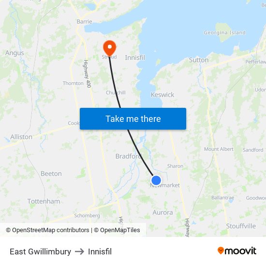 East Gwillimbury to Innisfil map