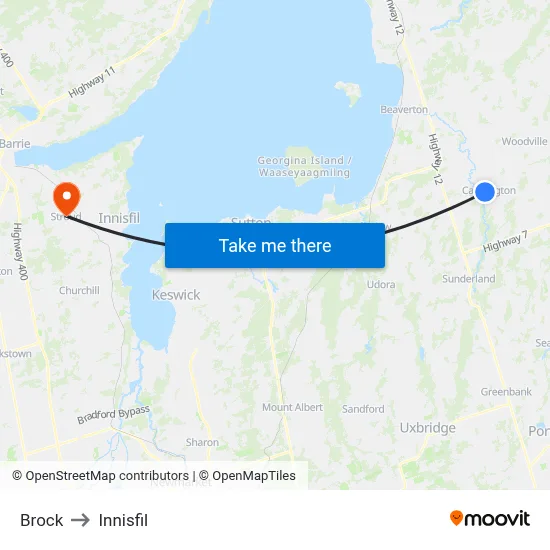Brock to Innisfil map