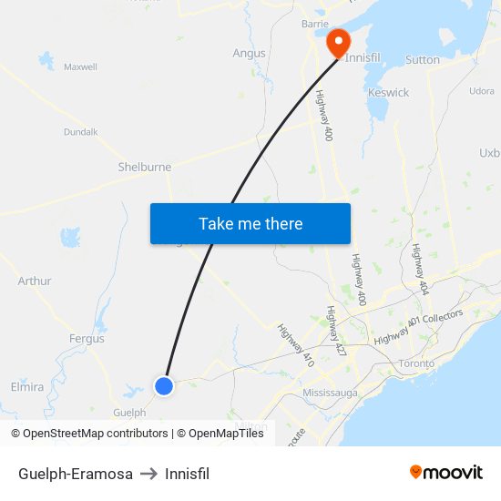 Guelph-Eramosa to Innisfil map