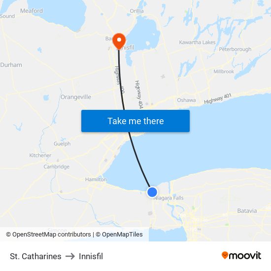 St. Catharines to Innisfil map