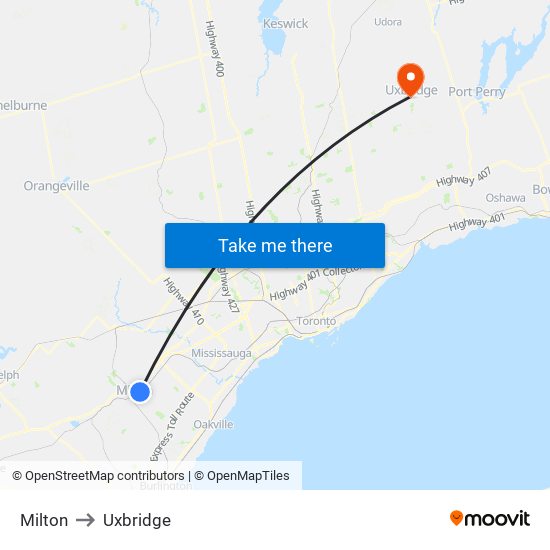 Milton to Uxbridge map