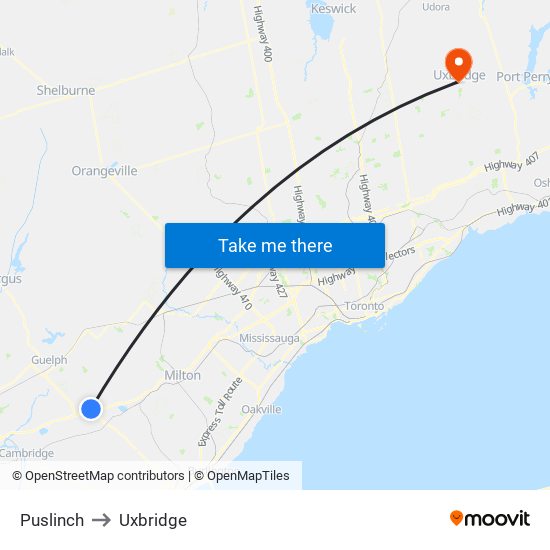 Puslinch to Uxbridge map