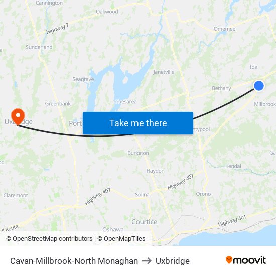 Cavan-Millbrook-North Monaghan to Uxbridge map