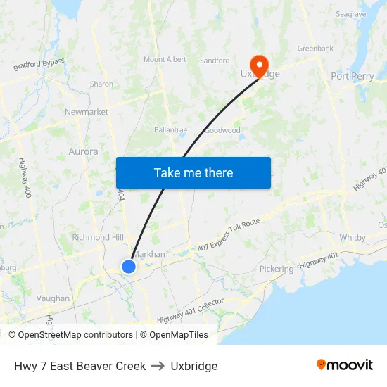 Hwy 7 East Beaver Creek to Uxbridge map