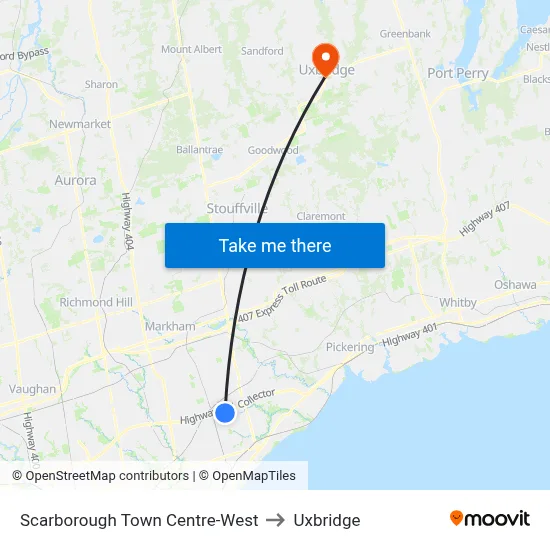 Scarborough Town Centre-West to Uxbridge map