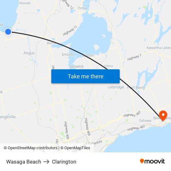 Wasaga Beach to Clarington map