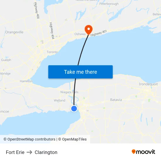 Fort Erie to Clarington map