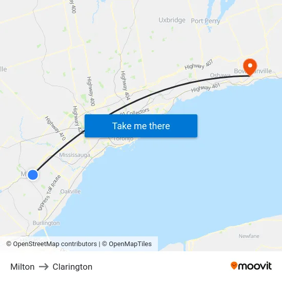 Milton to Clarington map