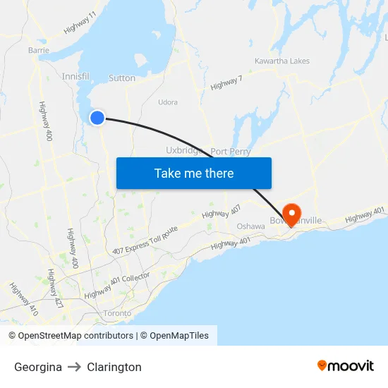 Georgina to Clarington map