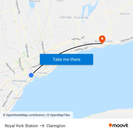 Royal York Station to Clarington map