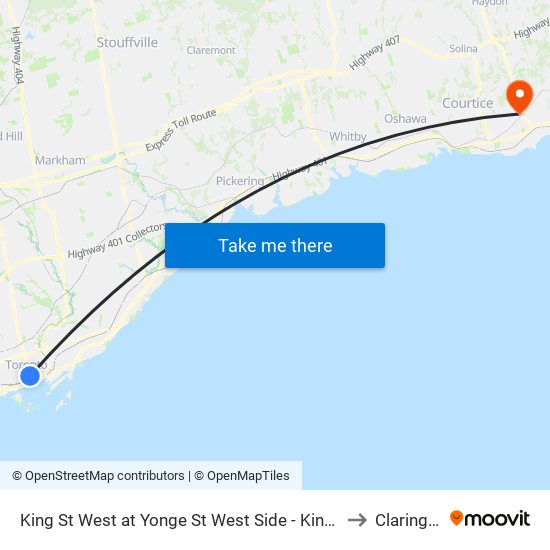 King St West at Yonge St West Side - King Station to Clarington map