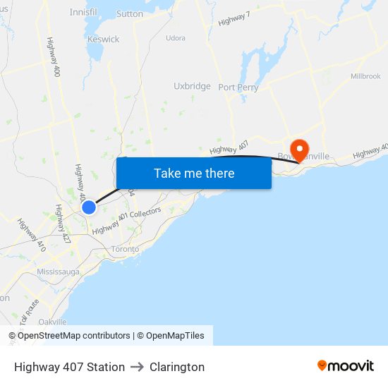 Highway 407 Station to Clarington map