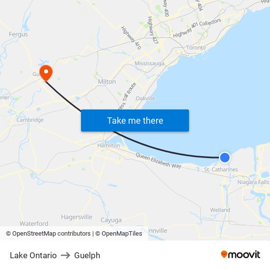 Lake Ontario to Guelph map