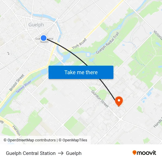 Guelph Central Station to Guelph map