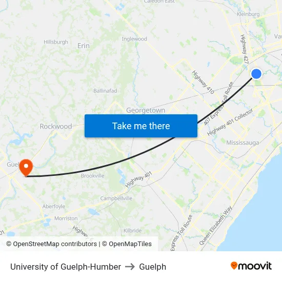 University of Guelph-Humber to Guelph map