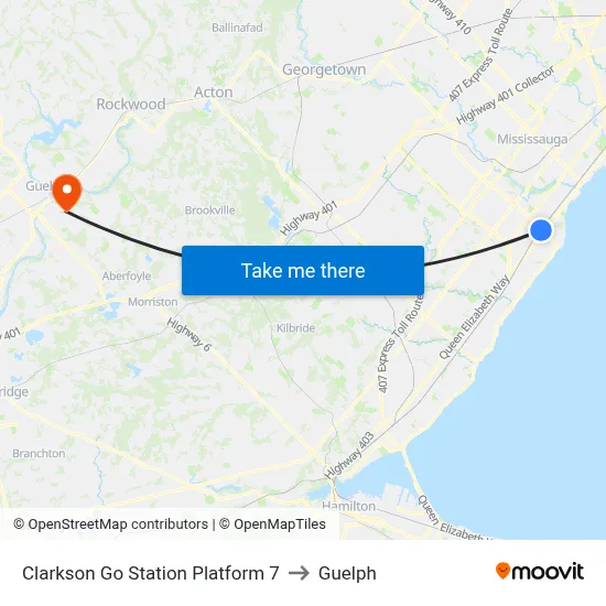 Clarkson Go Station Platform 7 to Guelph map