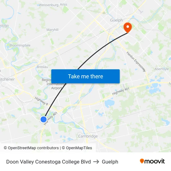 Doon Valley Conestoga College Blvd to Guelph map