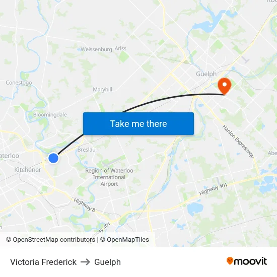 Victoria Frederick to Guelph map