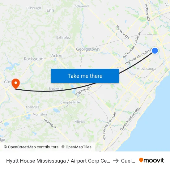 Hyatt House Mississauga / Airport Corp Center to Guelph map