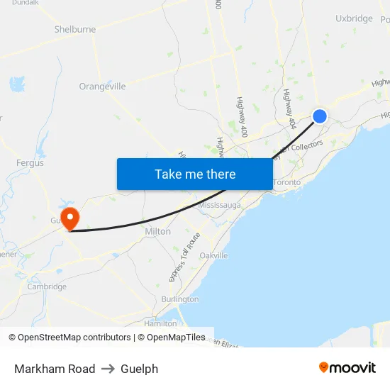 Markham Road to Guelph map
