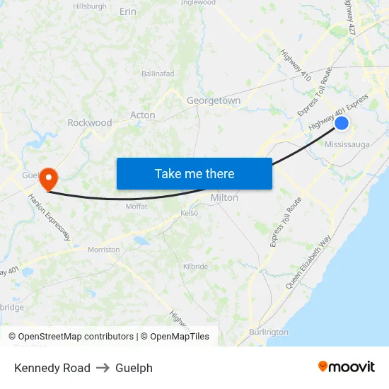 Kennedy Road to Guelph map