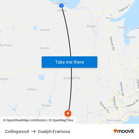 Collingwood to Guelph-Eramosa map