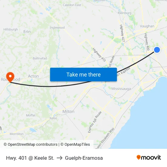 Hwy. 401 @ Keele St. to Guelph-Eramosa map