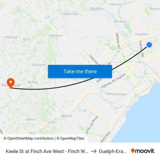 Keele St at Finch Ave West - Finch West Station to Guelph-Eramosa map