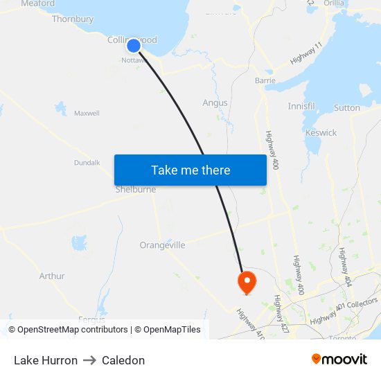 Lake Hurron to Caledon map