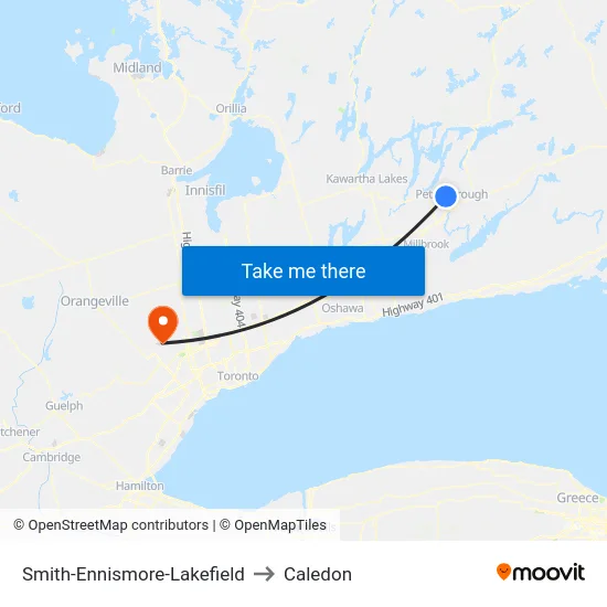 Smith-Ennismore-Lakefield to Caledon map
