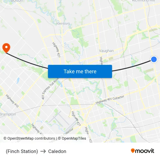 (Finch Station) to Caledon map