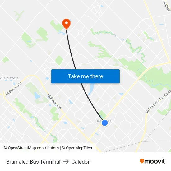 Bramalea Bus Terminal to Caledon map