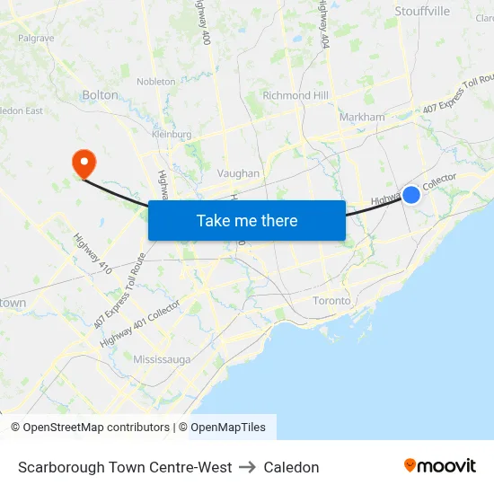 Scarborough Town Centre-West to Caledon map