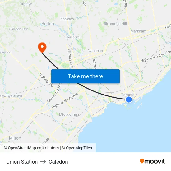 Union Station to Caledon map