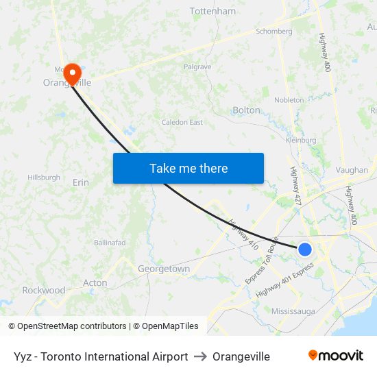 Yyz - Toronto International Airport to Orangeville map