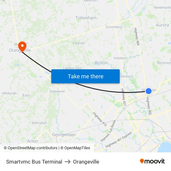 Smartvmc Bus Terminal to Orangeville map