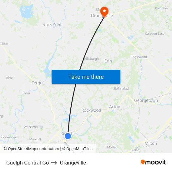 Guelph Central Go to Orangeville map