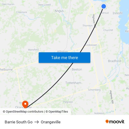 Barrie South Go to Orangeville map