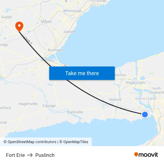 Fort Erie to Puslinch map