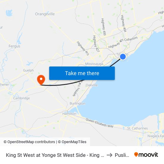 King St West at Yonge St West Side - King Station to Puslinch map