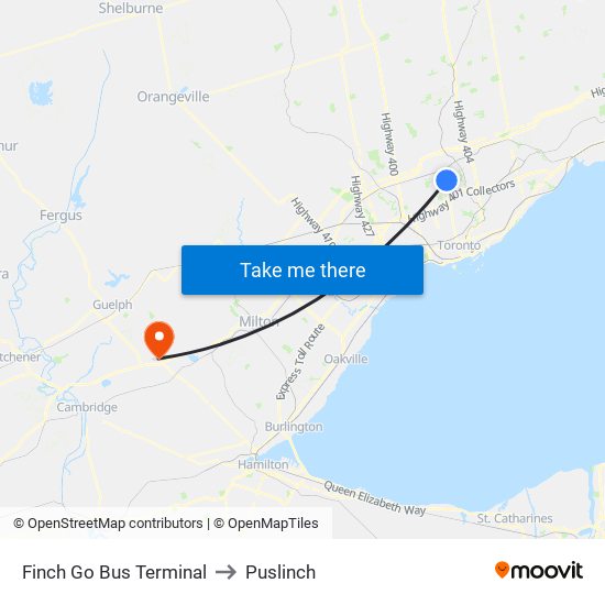 Finch Go Bus Terminal to Puslinch map